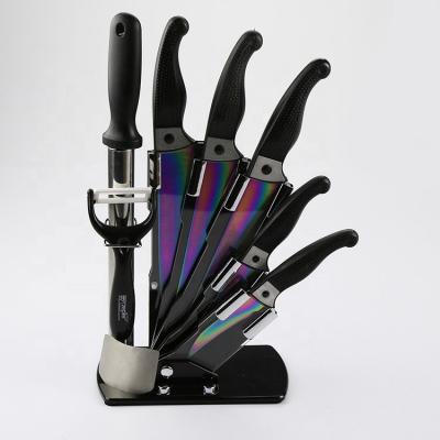 China Durable 8 Pieces Knife Set Titanium Coating Kitchen Knives With Stand Acrylic Extremely Sharp Kitchen Cutting Utensils And Food Instrument for sale