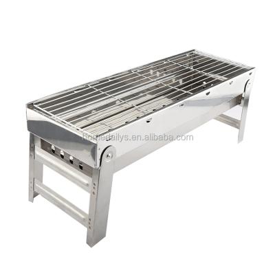 China Small Portable Thickened Outdoor Folding Stainless Steel Charcoal Picnic BBQ Grill Adjustable Size for sale