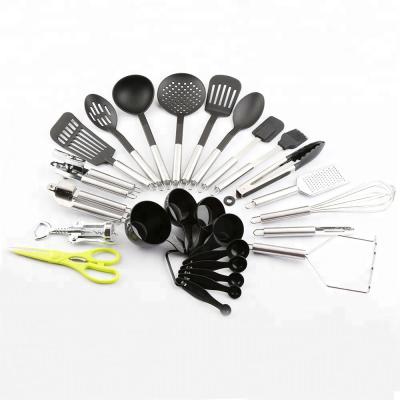 China Sustainable 26 Piece Non Stick Nylon Cookware Set Heat Resistant Kitchen Tool Kit With Plastic Handle for sale