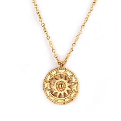 China CLASSIC 18k Gold Plated Stainless Steel Vintage Classic Disc Sun Pendant Necklaces for sale