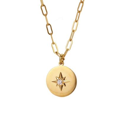 China CLASSIC Six Headed Star Logo Round 18k Stainless Steel Metal Men and Women Gold Plated Coin Pendant Necklaces for sale