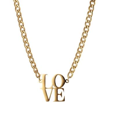 China FASHIONABLE Wholesale Jewelry 18K Gold Plated Couples Gold And Stainless Steel Silver Letter Pendant Necklace for sale