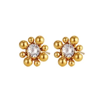 China FASHION Women Fashion Trend 2022 Stainless Steel Zircon Diamonds Bead Ear Flower Stud Piercing Earrings for sale