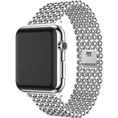 China Stainless Steel Suitable for Apple Watch Series Fashion Men's and Women's Stainless Steel Metal Beaded Straps for sale