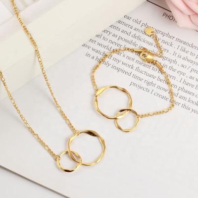 China Double Ring Double Buckle Geometric Round 2022 FASHIONABLE necklace and bracelet jewelry pendant set for sale