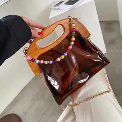 China 2021 New High Quality Cross - Body Small Wooden Designer Luxury Handbags Jelly Purse and Clear Ladies Handbags for Women for sale