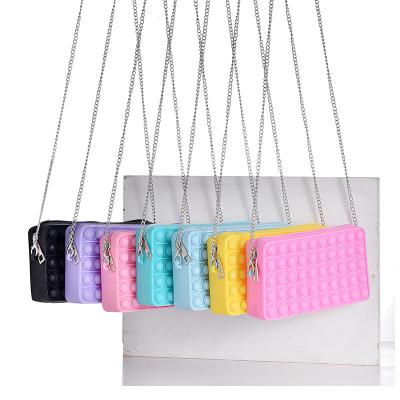 China Fashion Rainbow Pastel Cross - Body Sling Student Bag Silicone Push Bubble Bummer Noise Jumping Pencil Case with Strap for Girls, Boys for sale