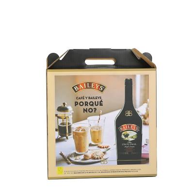 China Cheap Recyclable Rigid Corrugated Box Custom Printed Cardboard 2/4/6 Bottle Red Wine Portable Box With Handle for sale