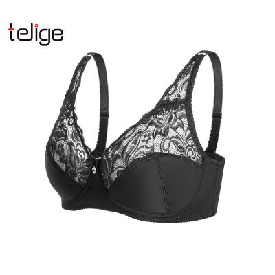 China Plus Size Gathered Adjustable Bra Lace Bralette Sexy Thin Breathable Lingerie Bra Underwear for sale