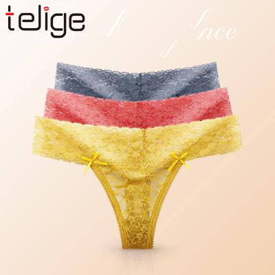 China New product sexy panties women's breathable lace panties lace up women's underwear sexy t-string large size T pants transparent underwear women for sale