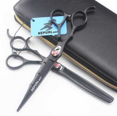 China Black Design Hair Cutting Scissors / Three Hole Scissors NEPURLson 7.0 Left Hand Hair Scissors Personality Barber / for sale