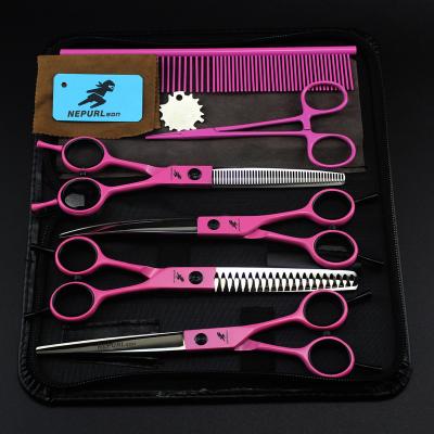 China NEPURLson Viable 7.0 Inch 3 Colors Hand Scissors One-Word Pet Grooming Scissors Double Teeth Design for sale