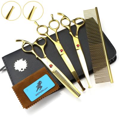 China NEPURLson 7.0 Inch Electroplating Gold Viable Baby Pet 3 Scissor Sets / Flat / Teeth / Curved And Can Be Customized for sale