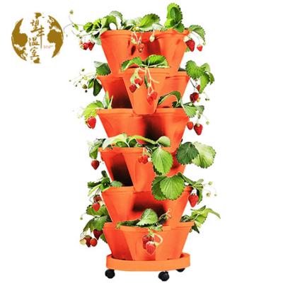 China Modern 5 Row Self Watering Grass Flower Stacking Planting Plastic Stackable Vertical Pot Tower Gardening Strawberry Planter for sale