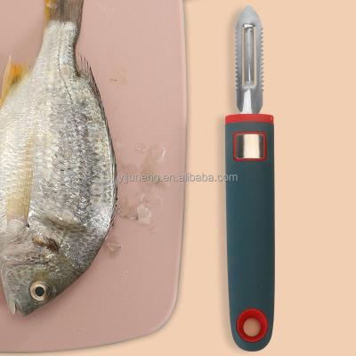 China Viable Kitchen Instruments Stainless Steel Fish Scaler Quick Fish Scale Remover With Silicone Handle for sale