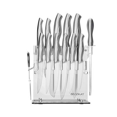 China Sustainable Kitchen Knife Set 14 PCS High Carbon Stainless Steel Knife Set Serrated Steak Chef Knife Set With Acrylic Holder for sale