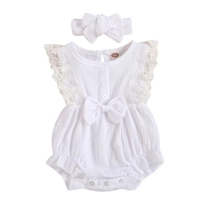 China Soft High Quality Sleeveless Romper Baby Clothes Solid Ruffle Baby Romper Canvas Baby Rompers for sale