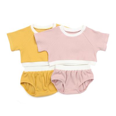 China New unisex solid color ribbed cotton kids suit, cute two piece suit for girls, comfortable suit for kids 2022 for sale