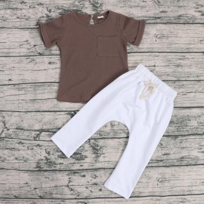 China New Unisex Short Sleeve Waffle Cotton Summer Panties And Top 2pieces Set For Girs And Boys for sale