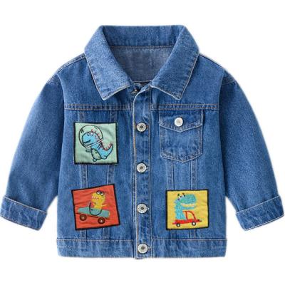 China Breathable jacket 2021 denim spring and autumn new children's wear cartoon cloth sticker dinosaur denim jacket for sale