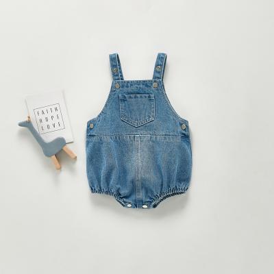 China Children 2021 overall woven children's pocket autumn baby denim overalls fashion one-piece cute denim overalls for sale