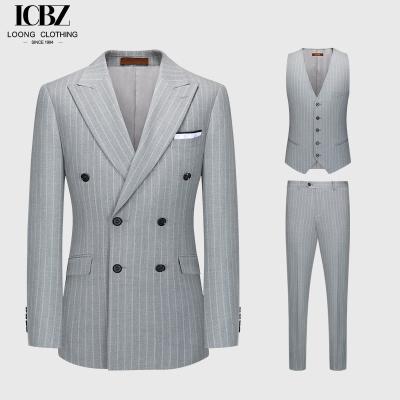 China Business Needs Business Suits Gray Striped Double-breasted Gun Lapel Slim Fit 3 Pieces for sale