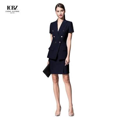 China Dark Navy Slim Fit Blazer for Ladies Office Short Sleeve Women's Suits Collar V-neck for sale