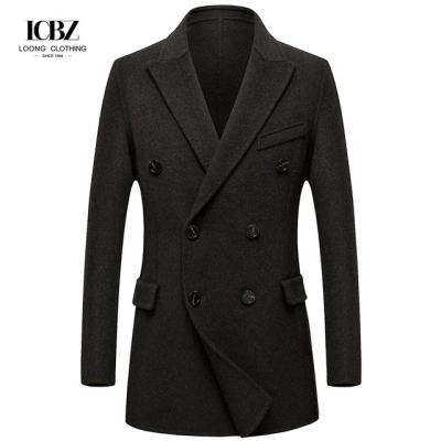 China Pure Wool Vertical Stripes Double-Breasted Men's Coat with Short Length and Cashmere for sale