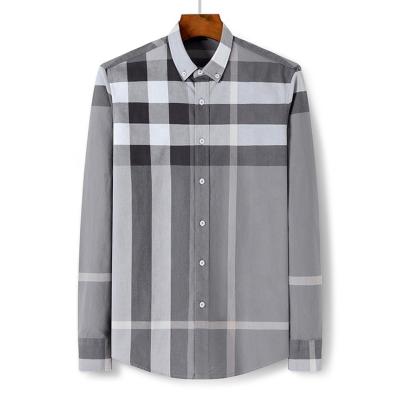 China 2023 Solid Grey Check Men's Casual Dress Shirt in Spring and Autumn for S-2XL Mens Shirts for sale