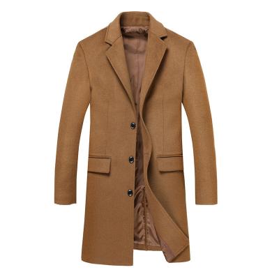 China Regular Men's Woolen Coat Winter Solid Color Single-breasted Pocket Camel Male Long Trench Coat Mens Overcoat for sale