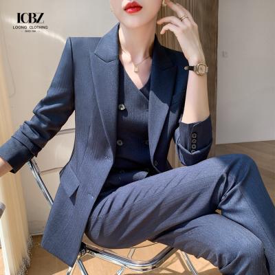 China Sexy Women Formal Suit Trousers 3 Pcs Black Office Lady Suit Formal Suppliers Breathable for sale