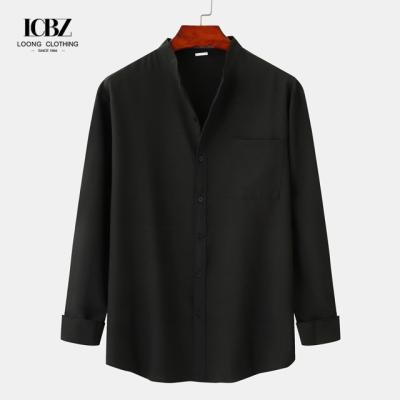 China Men's Casual White Black Regular-Fit Linen Cotton Long Sleeve Shirts with Custom Logo for sale