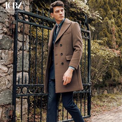 China Handsome Double-Breasted Brown Woolen Windbreaker Men's Business Loose Long Coat for sale