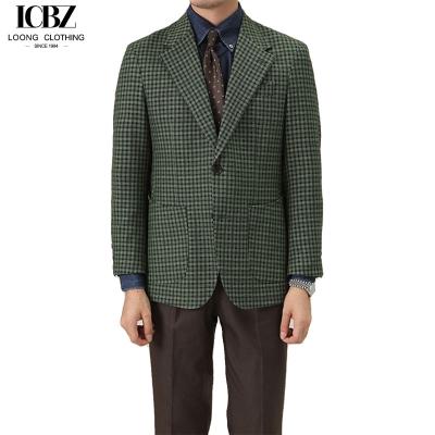 China Polyester/Rayon Fabric Men's Suit Retro Single Breasted No Ironing Needed Green Plaid for sale