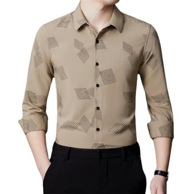 China 2022 100% cotton summer long sleeve shirt fashion solid design for men Pattern Type Solid for sale