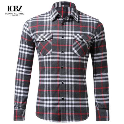 China Man's Leisure Style Cotton Flannelette Plaid Jacket with Double Pocket and Long Sleeve for sale