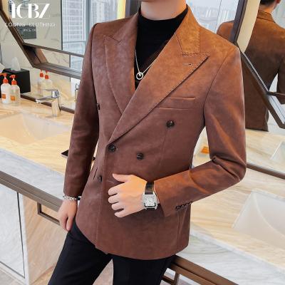 China Men's Suede Suit Jacket Business Casual Style Slim Fit Blazer for Men Leather Material for sale