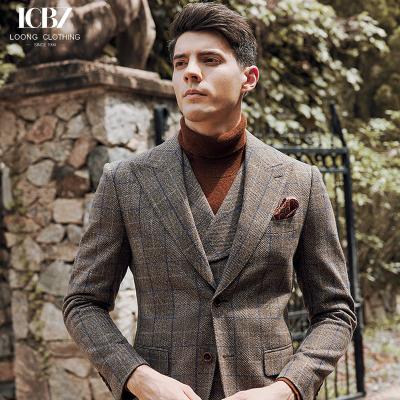 China Customized Color Brown Plaid Wool Suit for Men Formal end Commuter Casual Three-piece Suit for sale