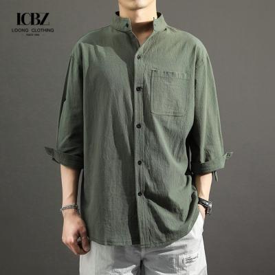 China Solid Pattern Formal Men's Shirt Long-Sleeved Cotton Linen Chinese Style Loose Coat for sale