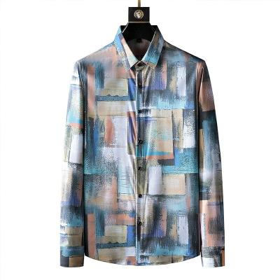 China Long Sleeve Men's Flower Print Shirt in Custom Cotton All Over Plus Size Casual Print for sale