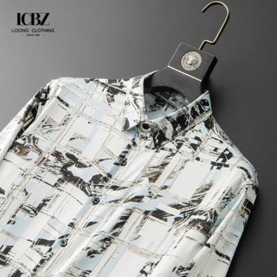 China Customized Logo Mens Luxury Printed Cotton Plus Size Printed Long Sleeve Crop Shirt for sale