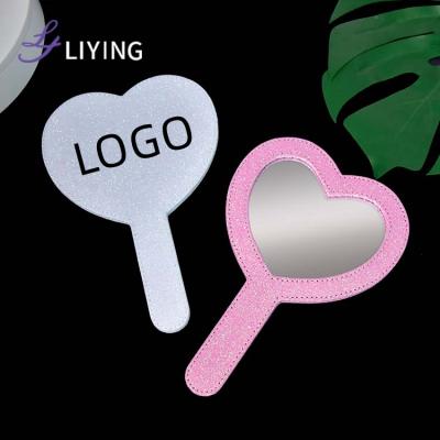 China Private Label Moq Small Pink Heart Shape Hand Mirror Custom Logo Custom Mirror Hand Held for sale