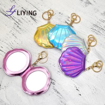 China New Arrival Multicolor Mermaid Seashell Pocket Mirror Key Chain Magnifying Custom Compact Cosmetic Mirror For Promotional Gift for sale