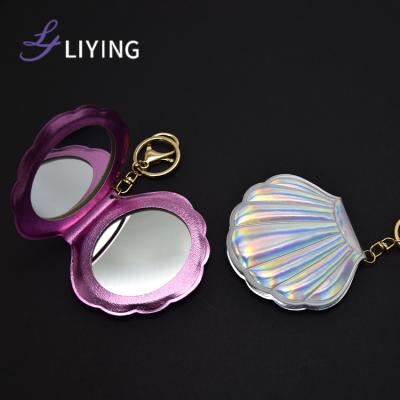 China Enlarging Key Chain Shell Shape Leather Pocket Mirror Logo Cute Compact Mirror Custom Made Double Side Cheap Promotion for sale