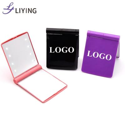 China Logo Pocket Mini Makeup Mirror Cosmetic Custom Hand Held Vanity Table Lighted Pocket Hand Mirror With Led Light Makeup Mirror for sale