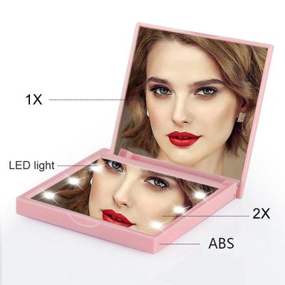 China Small New Logo Foldable Travel Portable Custom Mini Lighted MOQ Contract Pocket Makeup Mirror With Led Light for sale