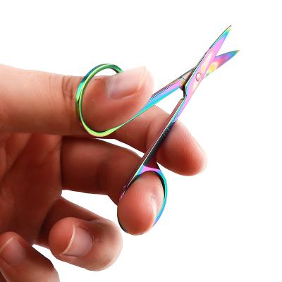 China Titanium Color Spring Scissors Manicure Trimming Eyebrow Scissors Right Handed Private Label Scissors for sale