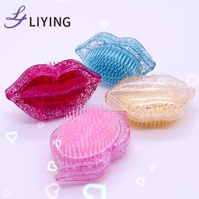 China For Home Use Free Sample Custom Logo Plastic Glitter Lip Shape Detangling Hair Extension Brush Hair Brushes for sale