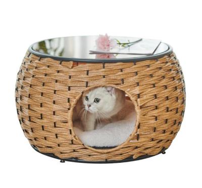 China Waterproof Double-function Warm Villa Villa Rattan Cat House Partially Enclosed for sale