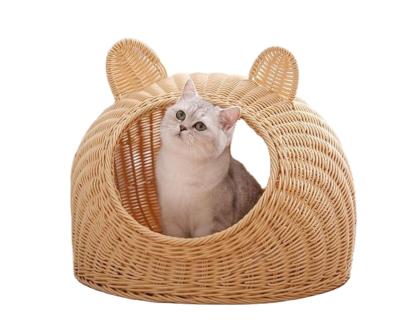 China Waterproof Rattan Dog Cat Weaving Nest Can Be Replaced Partially Enclosed Cover Pet Nest House for sale